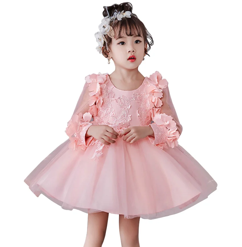 

2018 Summer Flower Girls Dress Long Sleeve Wedding Dress For Girl Kids Children Clothing Party Lace Princess Dresses 2 10 Years