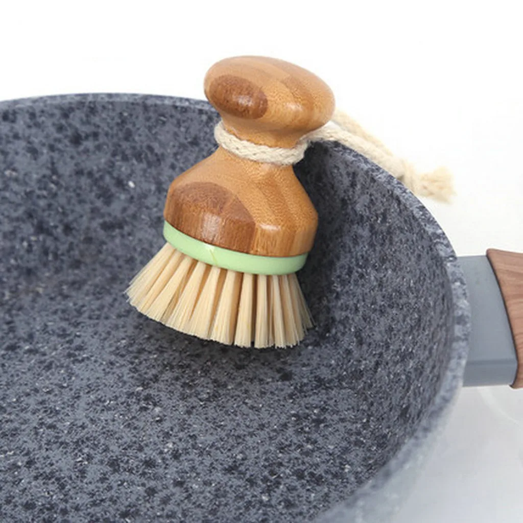 

Wooden Handle Palm Brush Kitchen Non-stick Dishwashing Cleaning Brushes Pot Pan Dish Bowl Washing Brush Scrubber #L