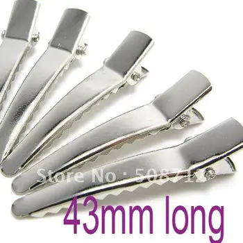 

Free shipping!!! 500piece/lot Silver tip head metal hair alligator clip 43mm