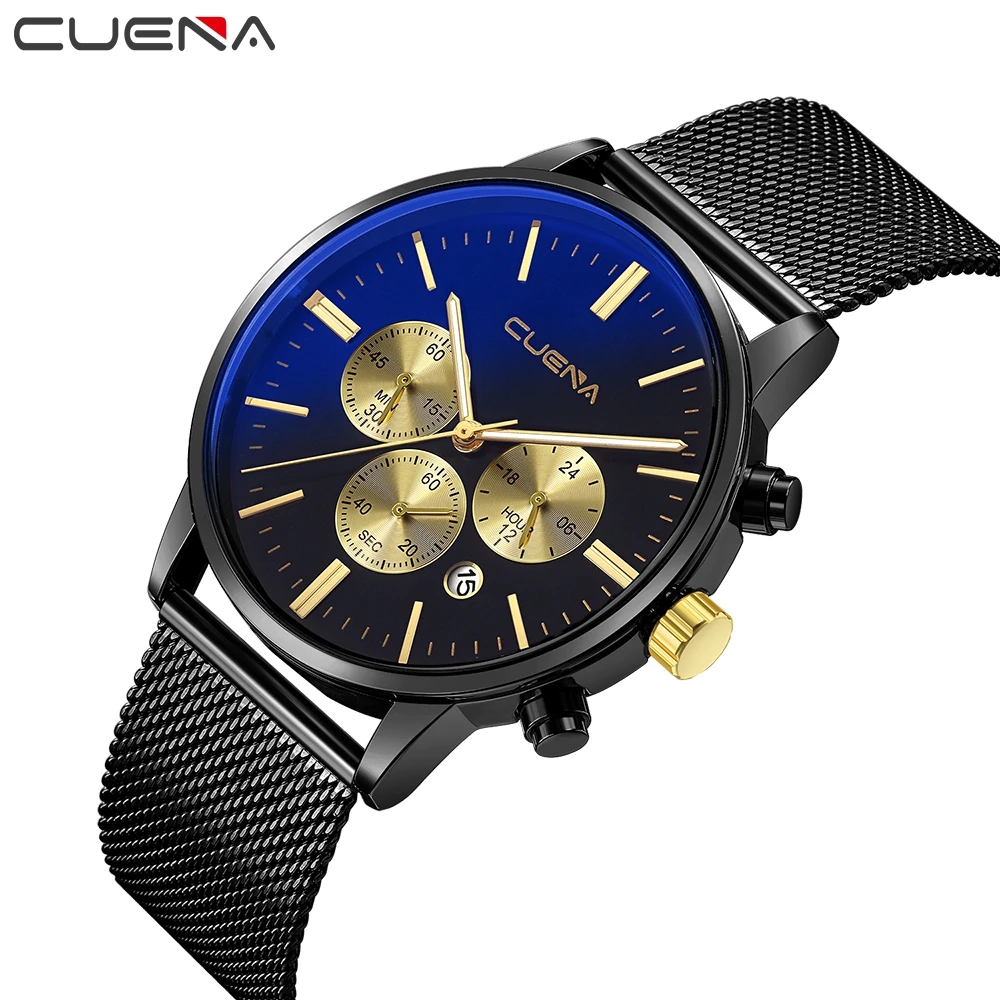 

CUENA Waterproof Sport Watches Top Brand Luxury Full Steel Men's Watch Men Watch Auto Date Watch Clock saat relogio masculino