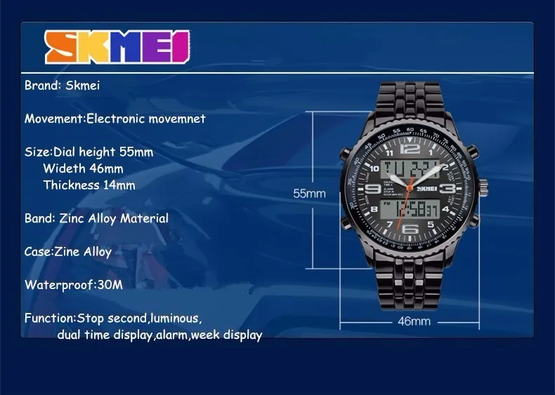 SKMEI мужские модные кварцевые часы водонепроницаемые мужские Бизнес Спортивные часы лучший бренд класса люкс двойной дисплей relogio masculino1032