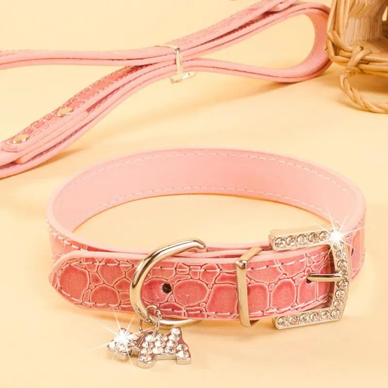 For Small Dogs Leather Collars Dog Puppy Pet Rhinestone Collar Pendant And Leashes Croc Accessories | Дом и сад