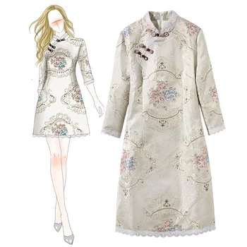 

Classic Handmade Button Female Cheongsam Improved Chinese Style A-Line Dress Vestidos Vintage Embroidery Flower Qipao S-XL