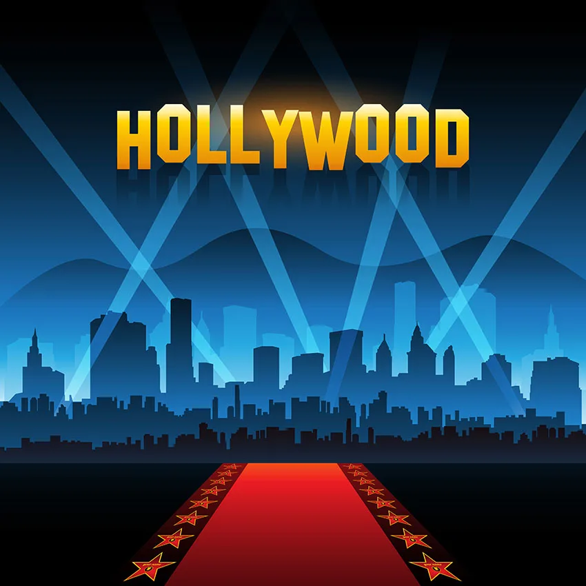 10x10FT Red Carpet Ceremony Hollywood Skyline Spotlight Custom Photo Studio Backdrops