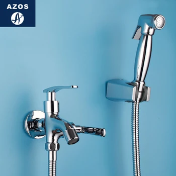 

Azos Bidet Faucet Pressurized Sprinkler Head Brass Chrome Cold Water Two Function Toilet Wash Washing Machine Round PJPQ016
