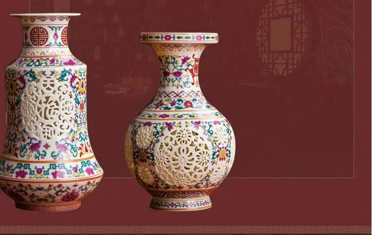 Античная керамическая ваза Цзиндэчжэнь ручной работы, китайская пустотелая ваза для пирсинга, свадебные подарки, украшение для дома, изделия для рукоделия
