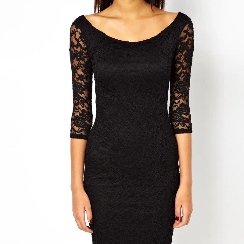 O-neck Slim One-piece Lace Dress With Three Quarter Sleeve O-neck Slim One-piece Lace Dress With Three Quarter Sleeve