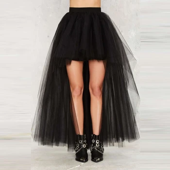 

Girlie Style Irregular Lap Elastic Gauze Skirt Zipper High Waist Ball Gown Pattern All Matching Bottom Mesh Skirt TA0280007