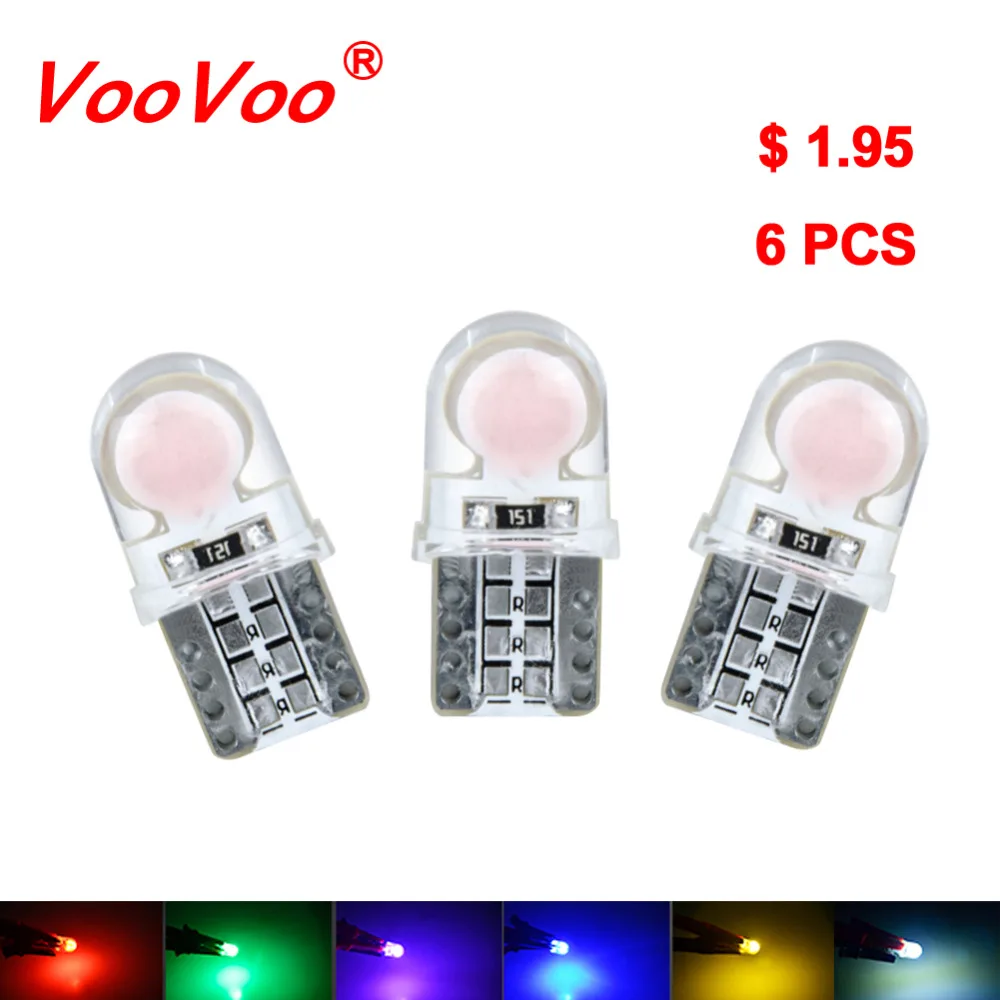 

6Pcs T10 LED W5W LED Bulbs 194 168 Auto Turn Side Lamp COB Silicone Car LED Light Super Bright Lamp Bulb 12V 6000K White 6 Color
