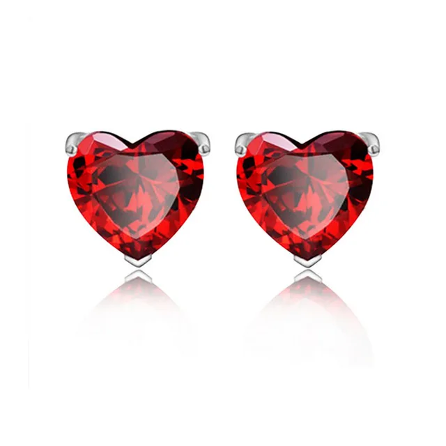 Red Garnet Stone Love Heart Women Stud Earring In S925 Materail Red Garnet Stone Love Heart Women Stud Earring In S925 Materail Fashion Jewelry