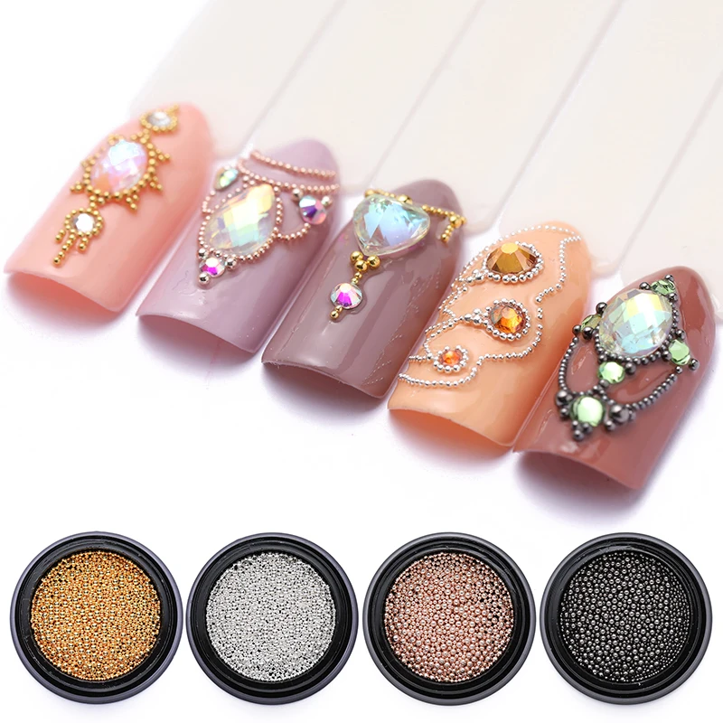 

0.4/0.6mm Mini Small Stainless Steel Beads Nails Art Decorations Gun Grey Rose Gold Nail Beads DIY Tool Nail Studs Accessories