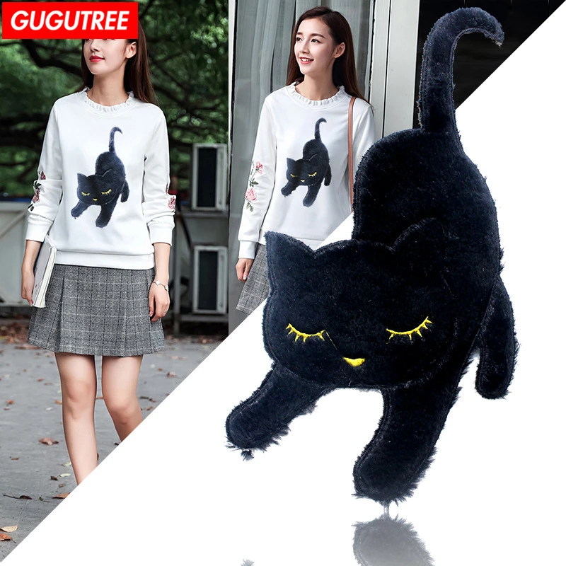 

GUGUTREE chenille embroidery patches big black cats patches,insect patch, badges patches for jackets