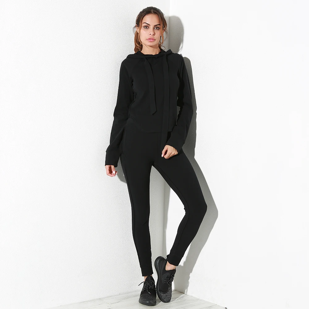 

Didiopt Women's Sportswear 2018 Balck And Gray And Purple Women's Jogging Suit Hooded Ribbon Sweatshirt And Elastic Waist S2886E