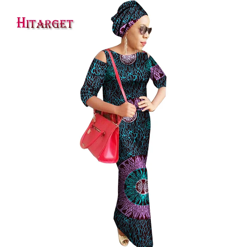 

2017 Wholesale African Dresses for Women Dashiki Africa Traditional Clothing African Robe Print Long Dresses with Headtie WY2119