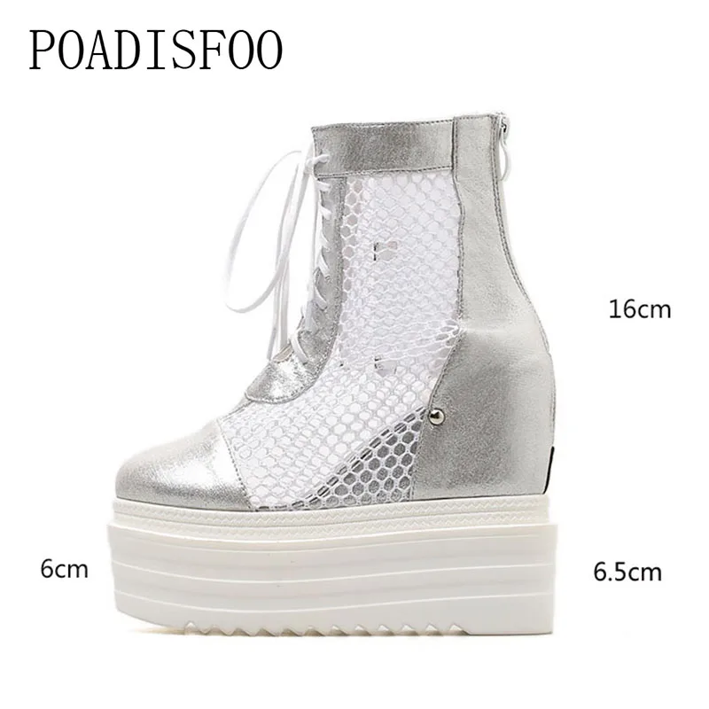 Neue Kühlen Hochhackigen Poadisfoo aufstieg High Dicken Sommer Jxq 2018 Mesh Muffin Sandalen Stiefel 31 silber Schwarzes Sohlen Schnürung 803 7rXwqXEIx
