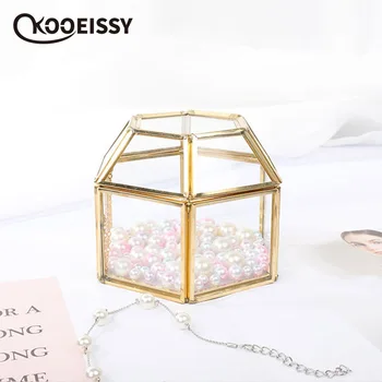 

Glass Box Golden Transparent Jewelry Box Unique Wedding Decoration Home Decoration Geometric Ring Necklace Storage Box