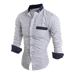 Плед Прохладный рубашка офис Для мужчин Blusa Топ Творческий вечерние Блузка модные элегантные Для мужчин s рубашки рабочих Винтаж Лидер