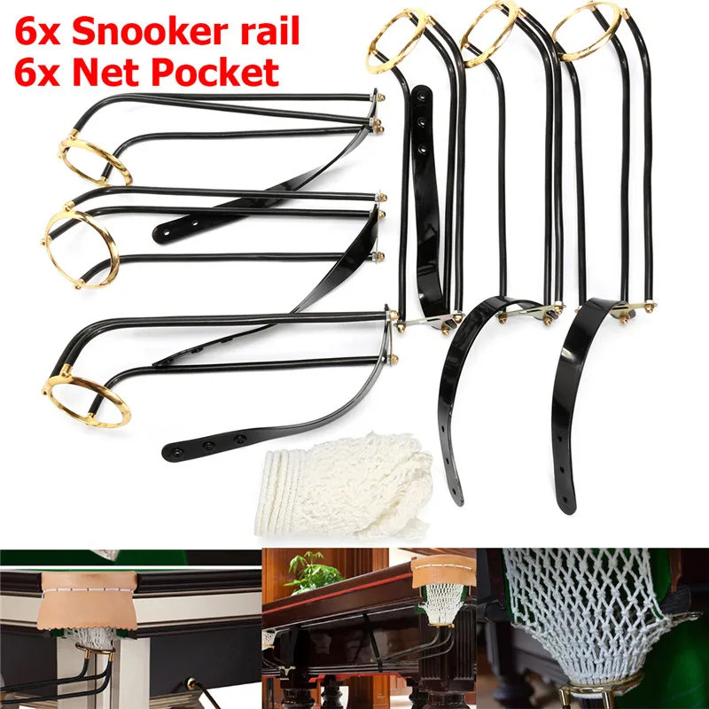 

Best Deal 6pcs Standard Pool Snooker Billiard Table Replacement Solid Iron Empire Rail Cotton Net Pockets Set