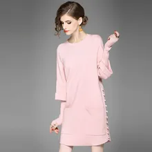 Knitted Sweater Dress Women Winter Beading New Arrival Casual Dress Long Sleeve O neck Elegant Knitted