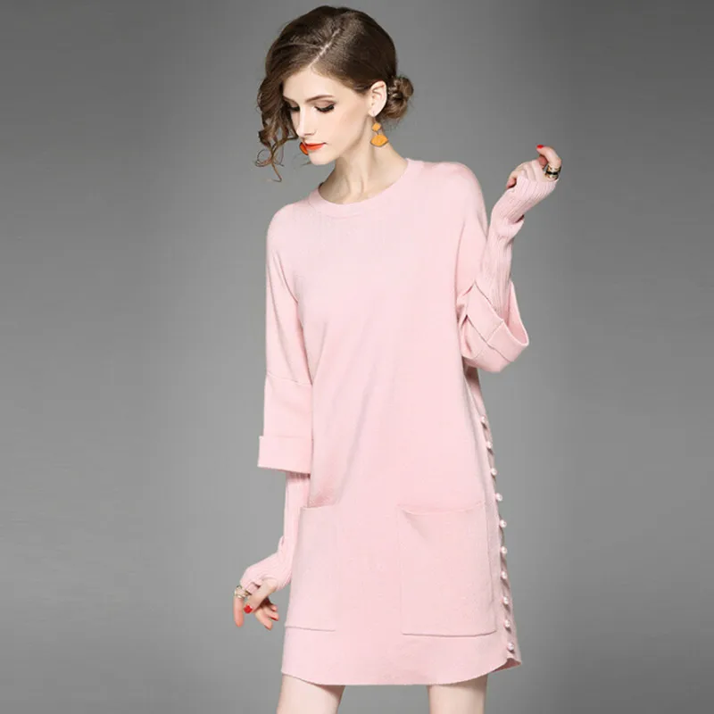 Knitted Sweater Dress font b Women b font Winter Beading New Arrival Casual Dress Long Sleeve