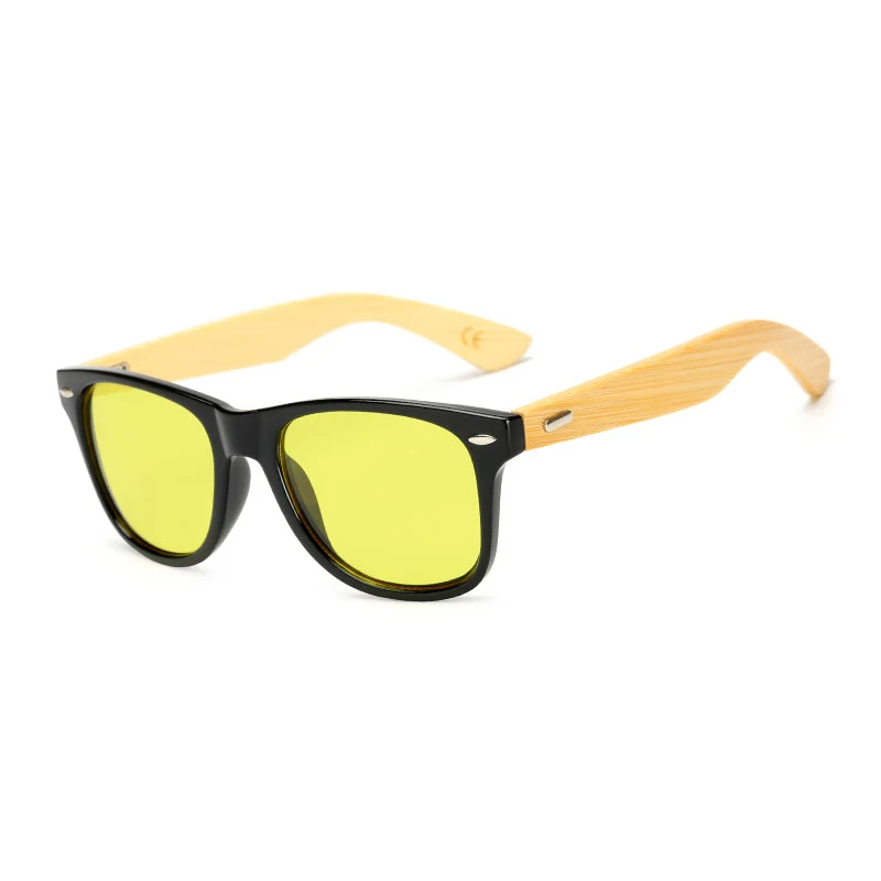 

Wood Men Women Night vision Bamboo Sunglasses Drive Yellow Lens Vintage Square Male Female Sun Glasses for men High quality