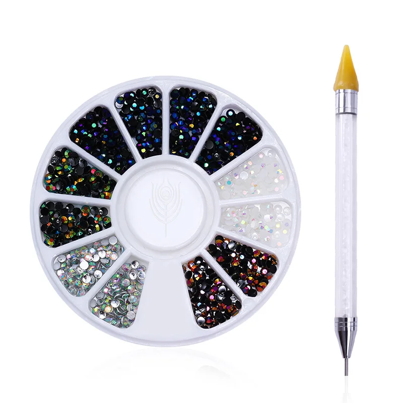 1 коробка, цветные стразы маркизы, разноцветная форма, плоское дно, 3D украшение для ногтей, колесо с двойным концом, распиловочная ручка, восковый карандаш - Цвет: Pattern 10
