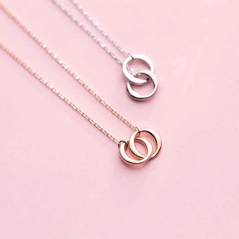 S925 Серебряное ожерелье, классическое, простое, два круга, с переплетением, кулон, темперамент, ожерелье, круглая цепочка, ювелирное изделие для женщин