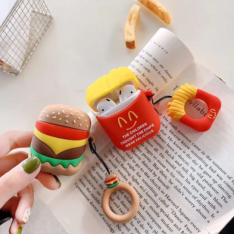 

Cute Mini Hamburger Cartoon Earphone Case For Airpods Anti-Lost Finger Ring Soft Silicone Earphone Case For Airpods 2 Accessory