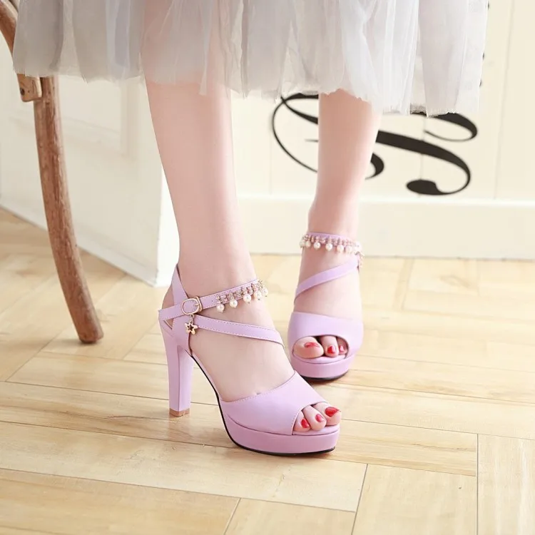 

FERLENZ Big Size 11 12 Fishmouth Shoes Fashion Bead Waterproof Table High-heeled Shoes