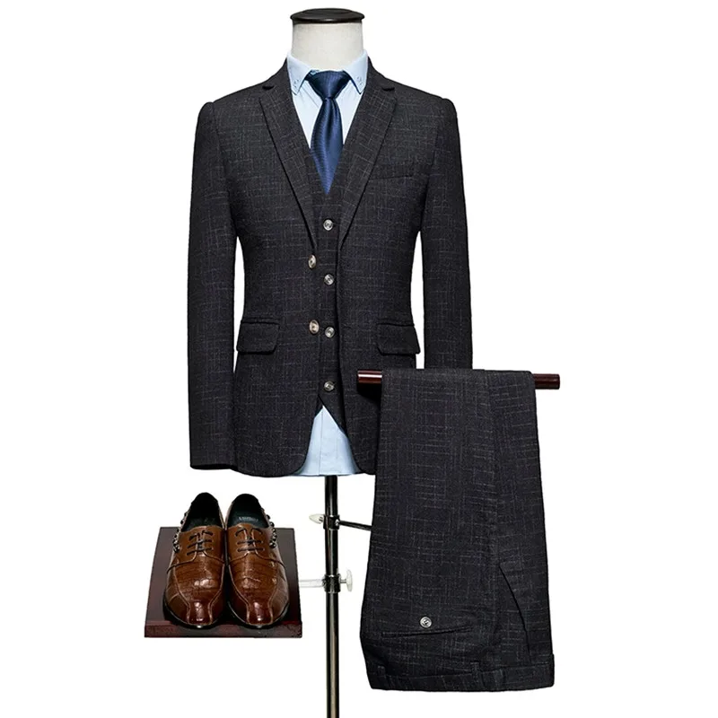 Mens suit 3 piece set (blazer + vest + pants) high-end business British style printing luxury slim groom wedding Plus size M-6XL