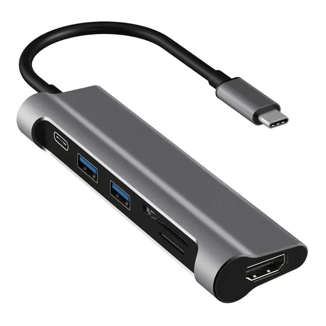 USB C 3,1 концентратор к HDMI SD/устройство для считывания с tf-карт Тип usb док-станция с USB Порты и разъёмы с 2 портами(стандарт 3,0 HUB адаптер для samsung S9/S8 MacBook Pro Тип C концентратор USB - Цвет: Grey