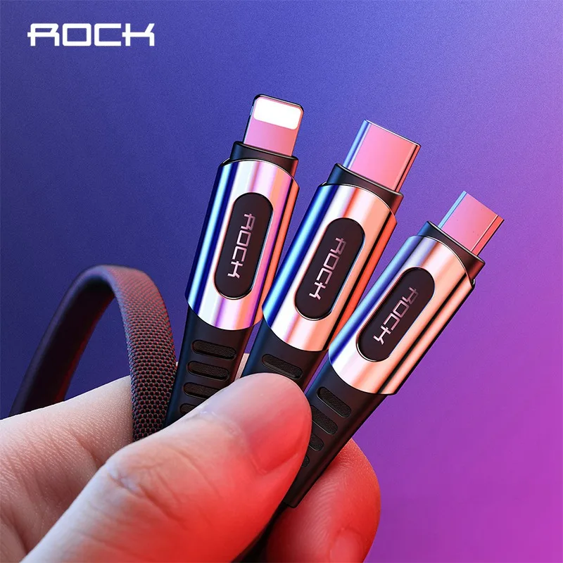 ROCK 3 в 1 USB кабель для мобильного телефона 3A Быстрая зарядка Micro usb type C кабель для передачи данных для iPhone кабель Micro-USB type-C шнур