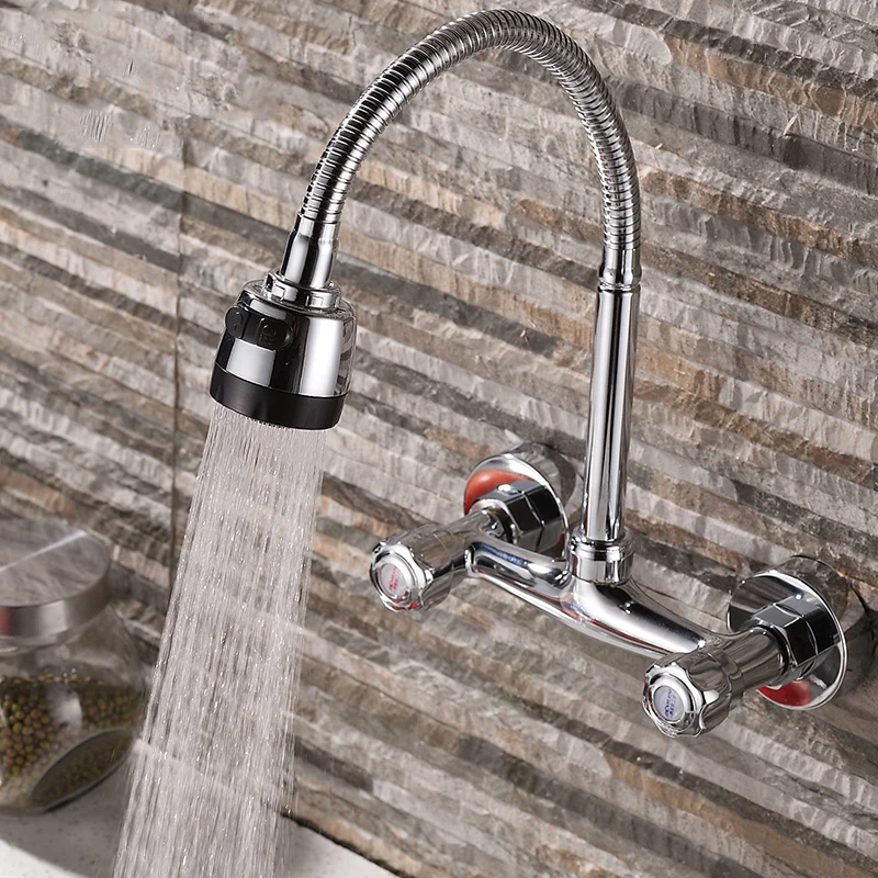 

kitchen Faucets Polished Into The Wall Kitchen Mixer Hot And Cold Water Bathroom Sink Dual Holder Dual Hole 360 Rotate RE27851