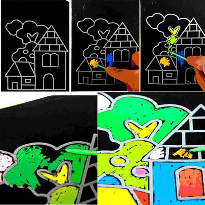 10 шт. 13x9,8 см бумага для скретч Арта Волшебная картина бумага с чертёжные палки для детей игрушки Красочный Рисунок игрушечные лошадки