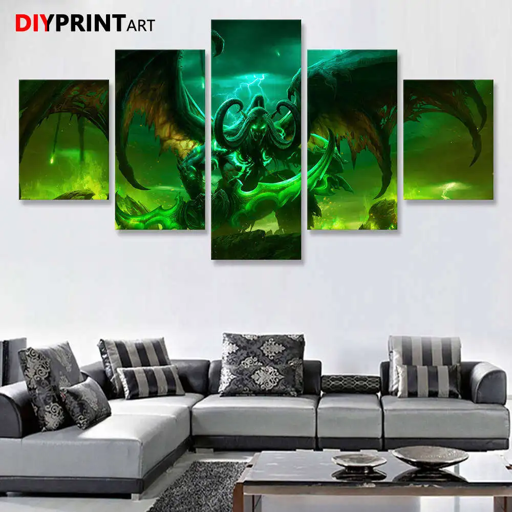 Постеры и печатные картины игровой постер Wow Demon Illidan 5 панелей настенная живопись