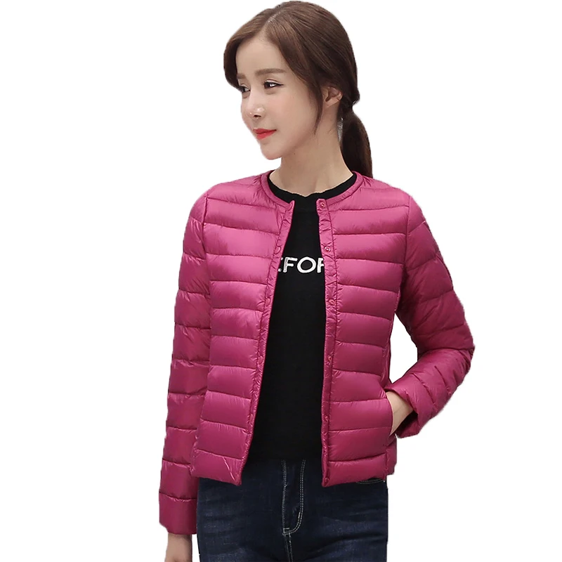 

2018 Women Winter Ultra Light cotton Jacket O Neck Long Sleeve Warm Slim Coat Parkas Female Short Outwear coat new top