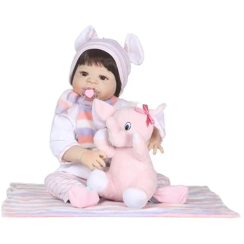 

22inch Cute Reborn Baby Doll Soft Silicone Imitation Girl Dolls Kids Playmate Sleeping Accompany Toys DIY Stuffed Toy Gift