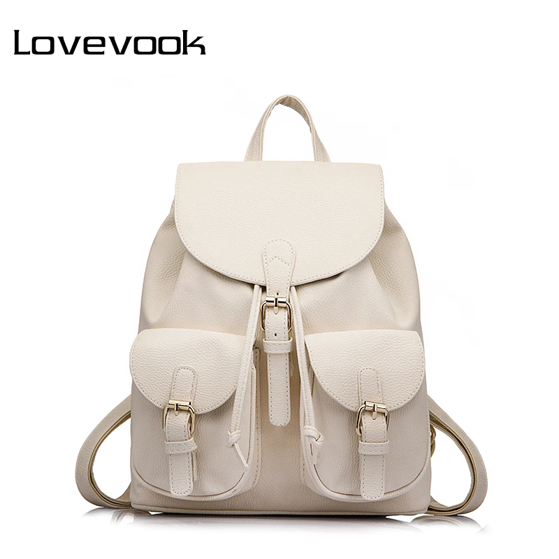 

LOVEVOOK Brand Preppy Style School Backpack Artificial Leather Fashion Women Shoulder Bag With Two Solid Pocket For Teens Girls