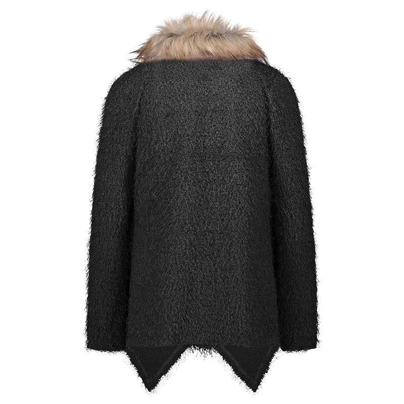 Модный зимний и осенний кардиган с большим меховым воротником, вязаная ветровка, теплая куртка для девушек XXL, Женская куртка