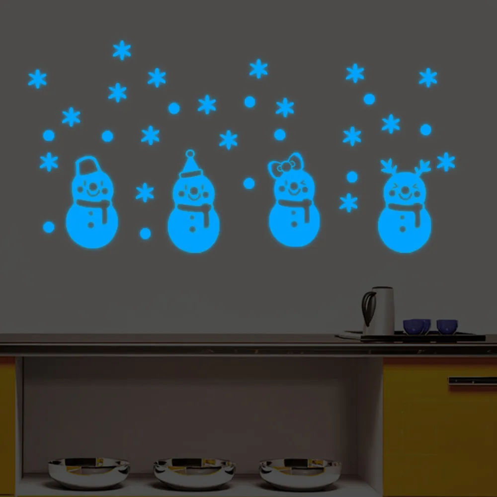 

glow in the dark stickers Christmas Glow Snowman Wall Stickers Living Room Luminous Stickers Window Decor room decoration
