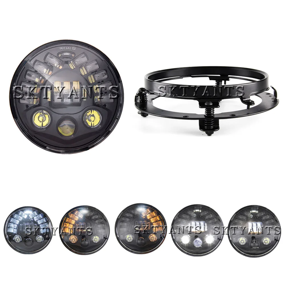 7&quot Inch Round Led Headlight With 7 inch Mounting Bracket Stainless Steel for Har ley Motorcycle Headlamps | Автомобили и