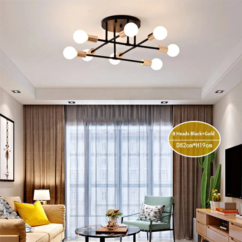  6/8 Head LED Industrial Iron Ceiling Lamp Black/Golden European Minimalist Living Room Lighting 220 - 33043891469