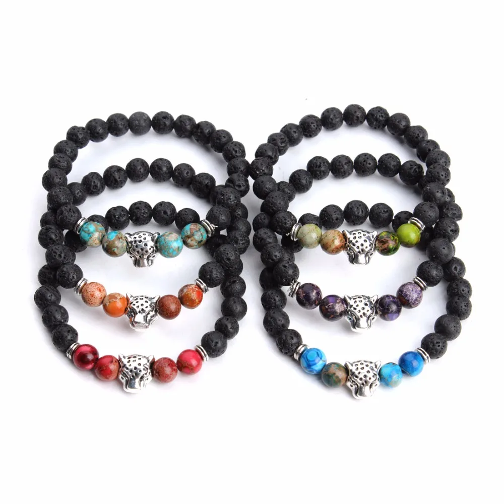 Hot Sale Natural Matte Black Volcano Lava Stone Bracelet Leopard Lion Head Zircon Bracelets for Men | Украшения и аксессуары