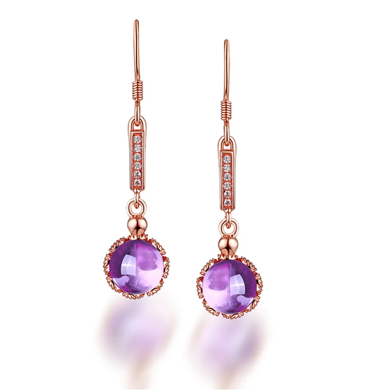 

ANI 925 Sterling Silver Women Drop Earrings Round Cut Natural Amethyst Dangle Earrings for Female Anniversary Birthday Gift
