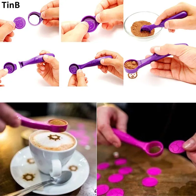 2018 New Coffee Tools 16 Style Electrical Latte Art Stencils Coffee Magic Spice Spoon Carving Spoon Baking Pastry Tool Cake Mold