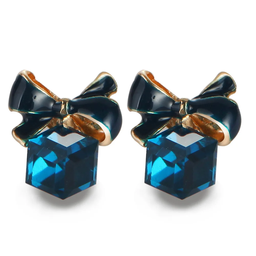 New Fashion Exquisite Bow Knot Square Crystal Earrings Charm All-match Stud For Women Pendientes Jewelry Party Gift | Украшения и