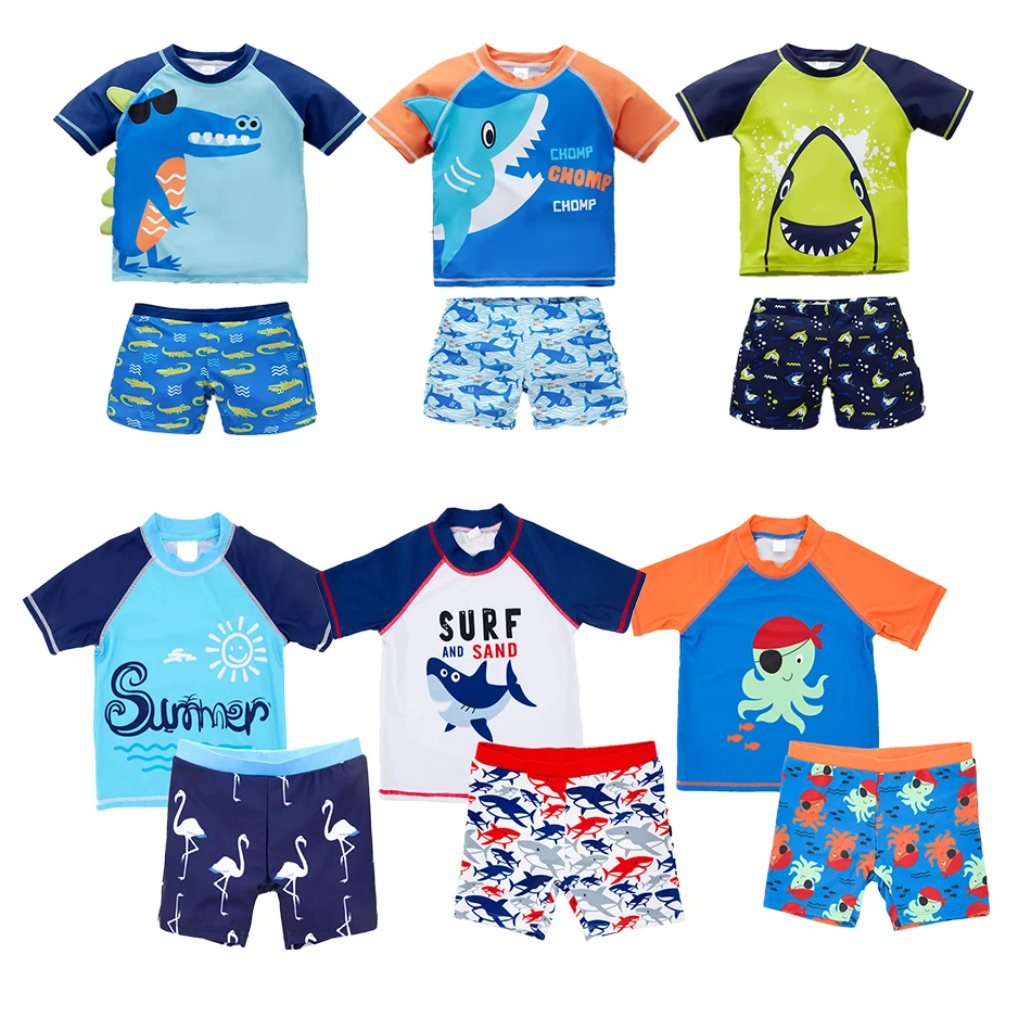 

2022 Baby Toddler Boys Swimsuit Sets Fish Printed 2PCS Boy's Swimwear Children Bathing Suit Beachwear Short Sleeve Kids Boy Surf