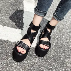 YMECHIC/летние босоножки на платформе с открытым носком; коллекция 2019 года; летние женские туфли в стиле панк в стиле ретро; Туфли-гладиаторы на