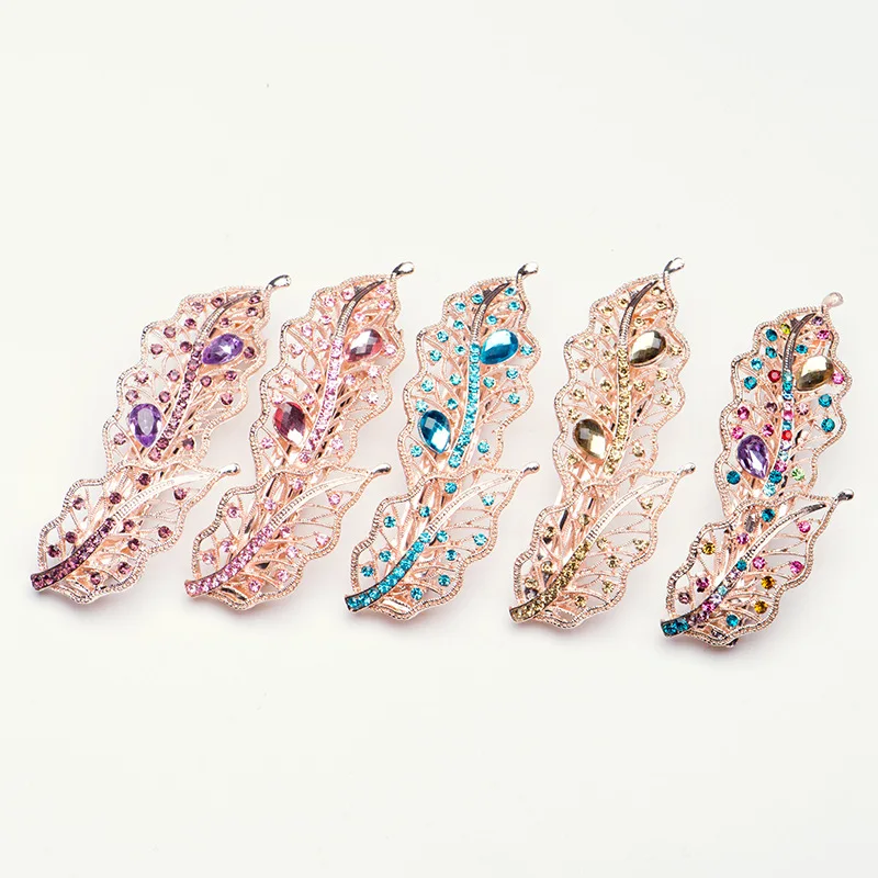 

Rhinestone girl side hair clip 1PC Korean hairpin ladies hair accessories leaf hairpin spring clip crystal ponytail women's head