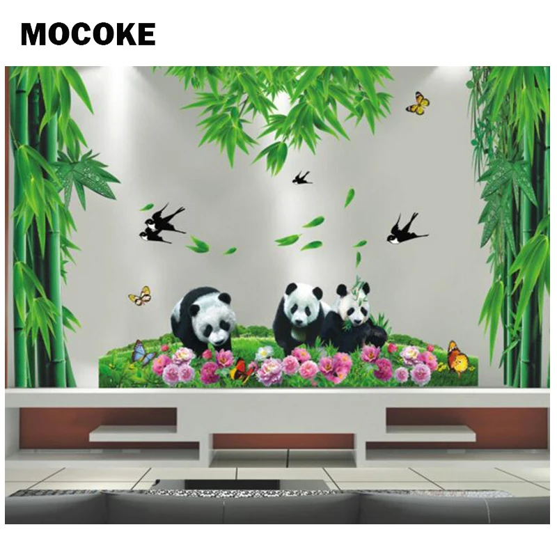 Top selling cute cartoon bamboo Pandas wall stickers home decor living